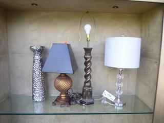 Qty Of (3) Lamps And (1) Candle Holder