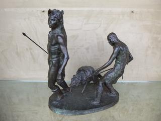 Bronze 2 Of 6 16 3/8in "First Immigrants" Sculpture By John Weaver