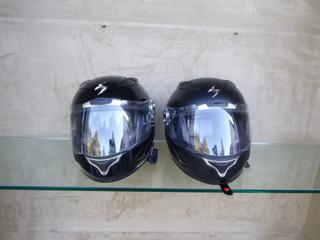 (1) Size Large And (1) Size Small Scorpion EXO Helmets w/ Scala Rider Headsets