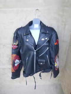 Men's Size 50 Leather Jacket w/ Harley Patches