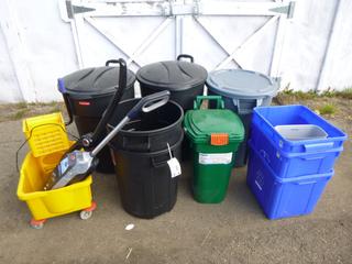 Qty Of Garbage And Recycling Bins C/w Janitorial Pail, Vaccum And Steam Mop