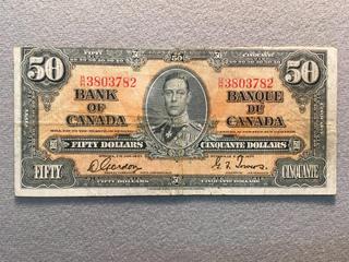 1937 Bank of Canada Fifty Dollar Bill, S/N BH3803782.