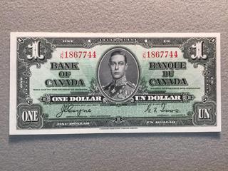 1937 Bank of Canada One Dollar Bill, S/N JN1867744.