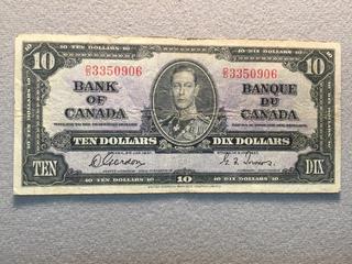 1937 Bank of Canada Ten Dollar Bill, S/N OD3350906.