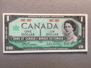 1967 Canada Centennial One Dollar Bill, S/N 1867 1967.