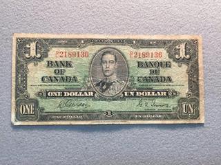 1937 Bank of Canada One Dollar Bill, S/N OL2189136.