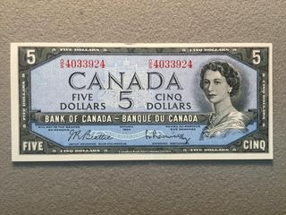 1954 Canada Five Dollar Bill, S/N OS4033924.