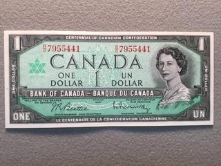 1967 Canada Centennial One Dollar Bill, S/N RO7955441.