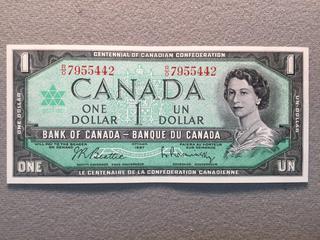 1967 Canada Centennial One Dollar Bill, S/N RO7955442.