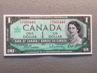 1967 Canada Centennial One Dollar Bill, S/N RO7955443.