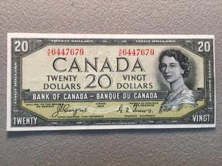 1954 Canada Twenty Dollar Bill, S/N AE6447679.