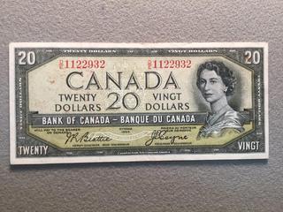 1954 Canada Twenty Dollar Bill, S/N DE1122932.