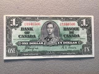 1937 Bank of Canada One Dollar Bill, S/N TB7195974.