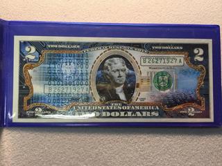 2013 USA Presidents of The United States Two Dollar Bill, S/N B26271927A.