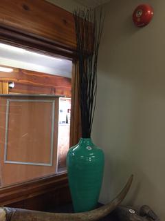 Large Blue Vase with wood Stick Decor, Vase ~23" Tall.