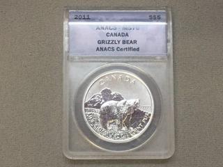 2011 Canada One Ounce .9999 Fine Silver Five Dollar Coin (ANACS Rated MS70).