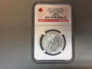 2015 Canada 1/2 Ounce .9999 Fine Silver Two Dollar Coin (NGC Rated MS70).