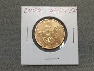 2006 Canada One Dollar Owl Specimen Coin.