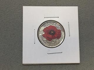 2015 Canada Twenty Five Cent Poppy Colour Printed Coin.