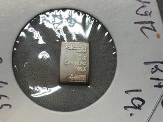 Valcambi Swisse One Gram .999 Fine Silver Bar.