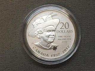 2012 Canada .9999 Fine Silver Queen Elizabeth Diamond Jubilee Twenty Dollar Coin.