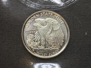 Golden State Mint 3/10 Troy Once .999 Silver Liberty Coin.