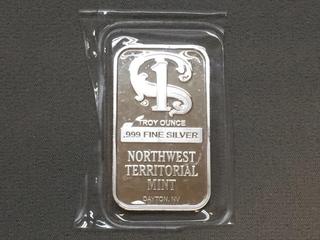 North West Territorial Mint One Troy Ounce .999 Fine Silver Bar.