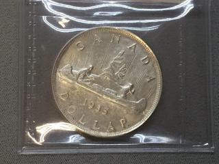 1935 Canada Silver Dollar (Rated MS60).