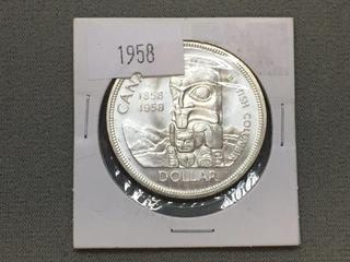 1958 Canada Commemorative British Columbia Centennial Silver Dollar.