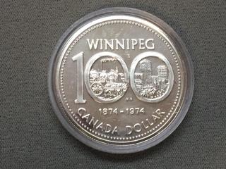 1974 Canada Commemorative Winnipeg Centennial Silver Dollar.