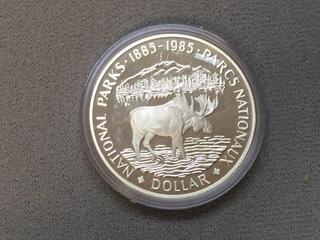 1985 Canada Commemorative National Parks Centennial Silver Dollar.