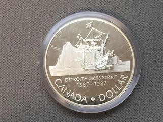 1987 Canada Commemorative John Davis Exploration 400th Anniversary Silver Dollar.