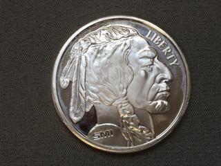 One Troy Ounce .999 Fine Silver Replica Buffalo Coin.