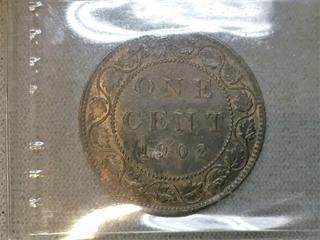 1902 Canada One Cent Coin (Rated MS60).