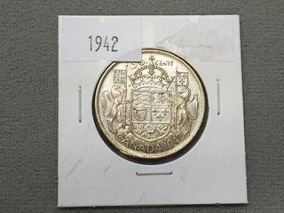 1942 Canada Fifty Cent Silver Coin