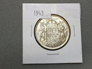 1943 Canada Fifty Cent Silver Coin