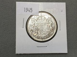 1945 Canada Fifty Cent Silver Coin