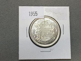 1955 Canada Fifty Cent Silver Coin