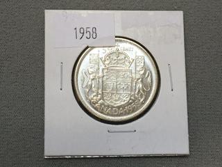 1958 Canada Fifty Cent Silver Coin