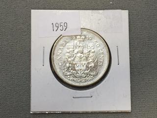 1959 Canada Fifty Cent Silver Coin