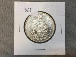 1961 Canada Fifty Cent Silver Coin