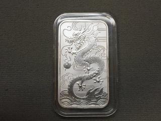 2018 Australia One Ounce .9999 Silver One Dollar Year of The Dragon Bar.