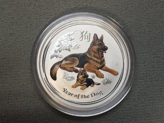 2018 Australia 1/2 Ounce .9999 Silver Fifty Cent Year of The Dog Colour Printed Coin.