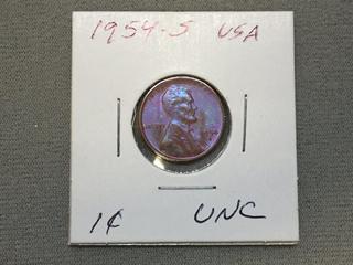 1954 S USA One Cent Coin (Uncirculated)