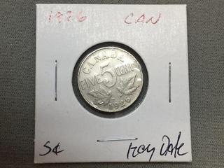 1926 Canada Five Cent Coin (Key Date).