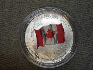 2015 Canada .9999 Fine Silver Twenty Five Dollar Canada Flag Colour Printed Coin.