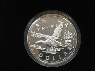 1997 Canada One Dollar Silver 10th Anniversary Loon Proof Coin c/w Display Case.