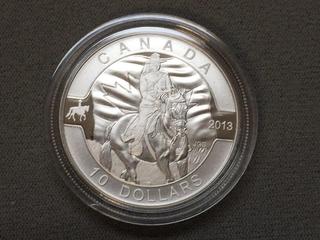 2013 Canada Ten Dollar Fine Silver Royal Canadian Mounted Police Coin c/w Display Case.