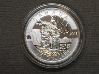 2013 Canada Ten Dollar Fine Silver Inukshuk Coin c/w Display Case.