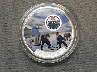 2017 Canada Ten Dollar Fine Silver Edmonton Oilers Colour Printed Coin c/w Display Case.